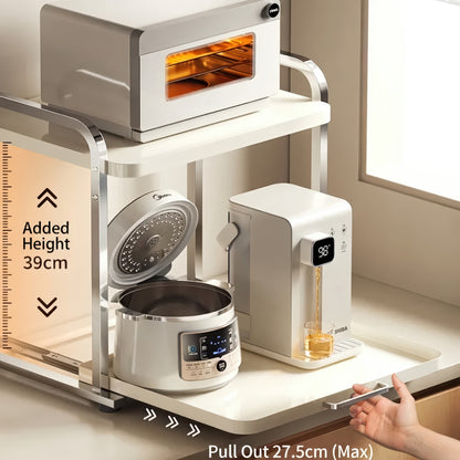 2-Layer Pull-Out Microwave Oven & Free-Standing Kitchen Storage Shelf