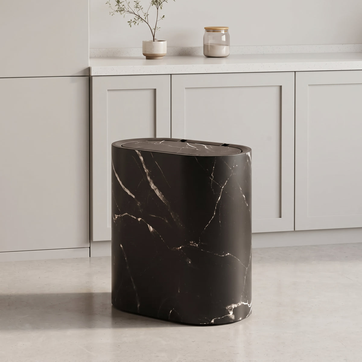 Bathroom Trash Can – Nordic Marble Texture Press-Type Bin