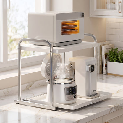 2-Layer Pull-Out Microwave Oven & Free-Standing Kitchen Storage Shelf