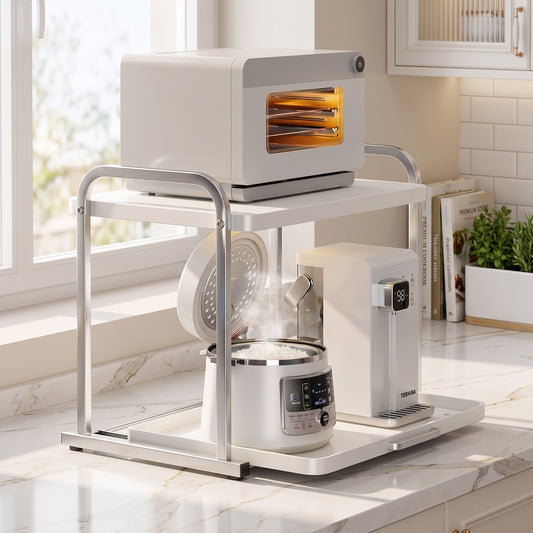 2-Layer Pull-Out Microwave Oven & Free-Standing Kitchen Storage Shelf