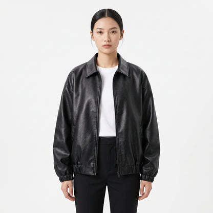 Unisex Faux Leather Bomber Jacket, Slim Motorcycle Coat for Autumn and Winter