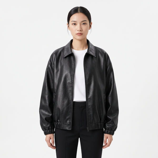 Unisex Faux Leather Bomber Jacket, Slim Motorcycle Coat for Autumn and Winter