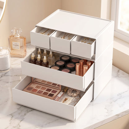 Desktop Multi-Layer Stackable Cosmetic Organizer Drawer Jewelry Box for Office