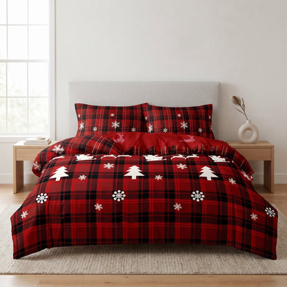 Christmas Duvet Cover Set – Elk Snowflake Print 3-Piece Bedding