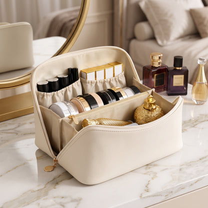 Leather Makeup Bag – Large Travel Toiletry Organizer