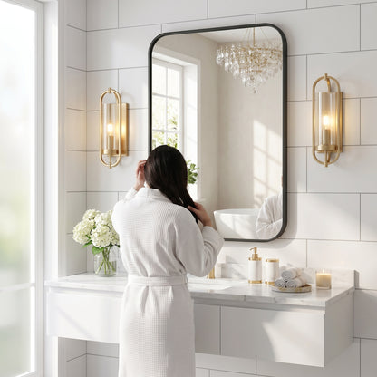 Tempered Glass Wall Mirror with Aluminum Frame, Multiple Sizes, Horizontal or Vertical