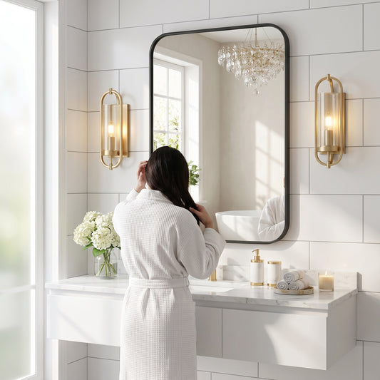 Tempered Glass Wall Mirror with Aluminum Frame, Multiple Sizes, Horizontal or Vertical