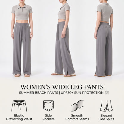 UPF 50+ Wide Leg Pants for Women with Side Slit, Lightweight Quick-Dry for Travel, Hiking and Everyday Wear