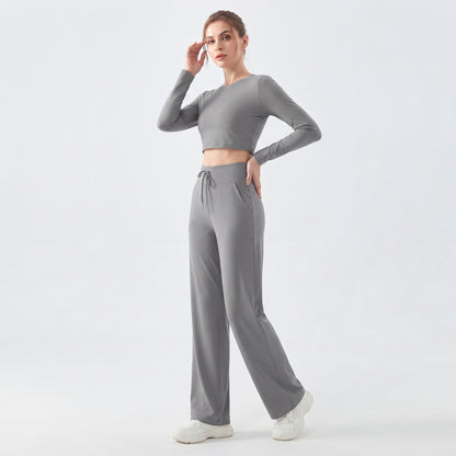 High-Waist Wide Leg Yoga Pants for Women with Drawstring, Loose Fit for Running and Gym