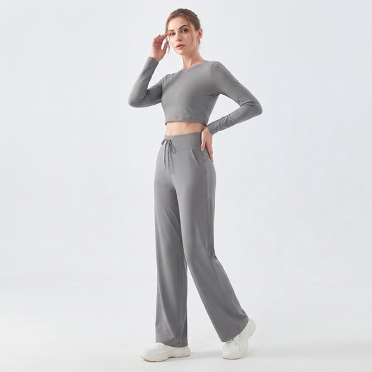 High-Waist Wide Leg Yoga Pants for Women with Drawstring, Loose Fit for Running and Gym
