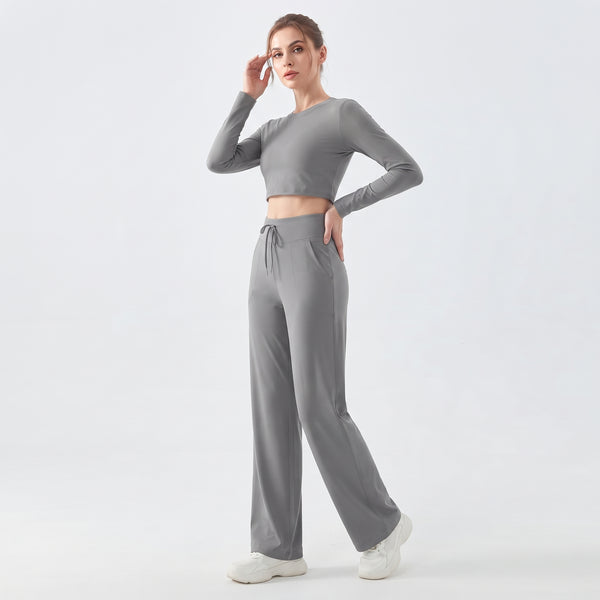 High-Waist Wide Leg Yoga Pants for Women with Drawstring, Loose Fit for Running and Gym