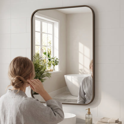 Tempered Glass Wall Mirror with Aluminum Frame, Multiple Sizes, Horizontal or Vertical