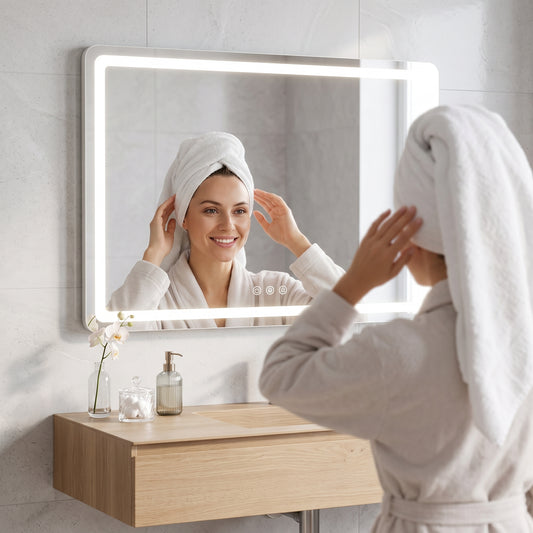 JHK LED Vanity Mirror with Lights, Aluminum Frame, Dimmable 3 Color Modes, Memory Function
