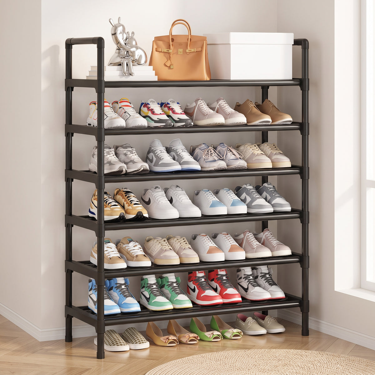 Adjustable Multi-Tier Metal Shoe Rack for Entryway Storage
