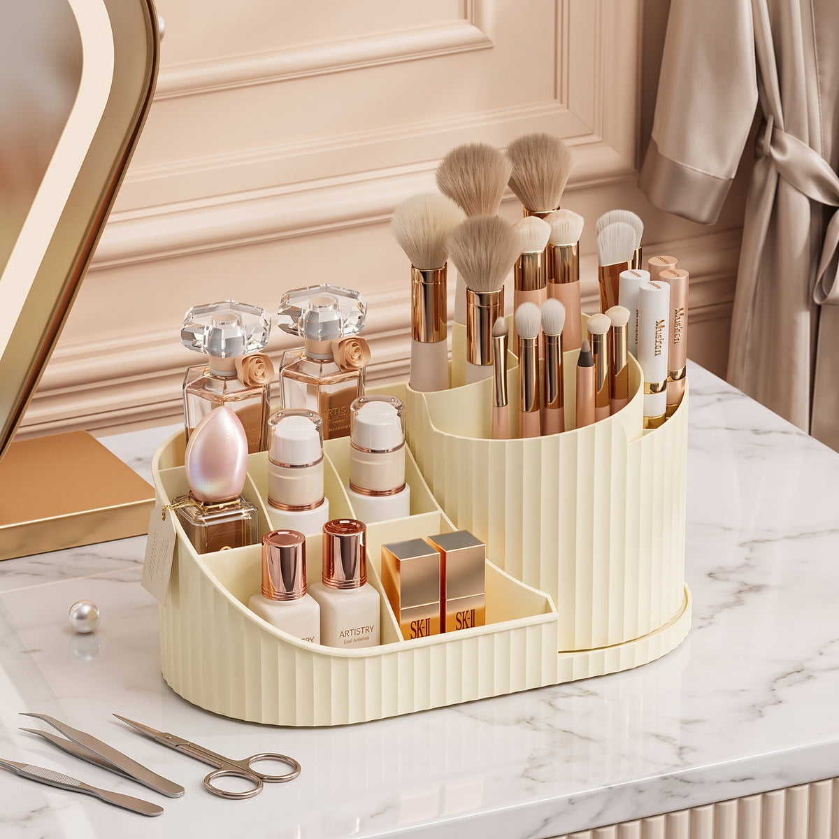 Vanity Makeup Organizer – Rotating Brush Holder for Skincare