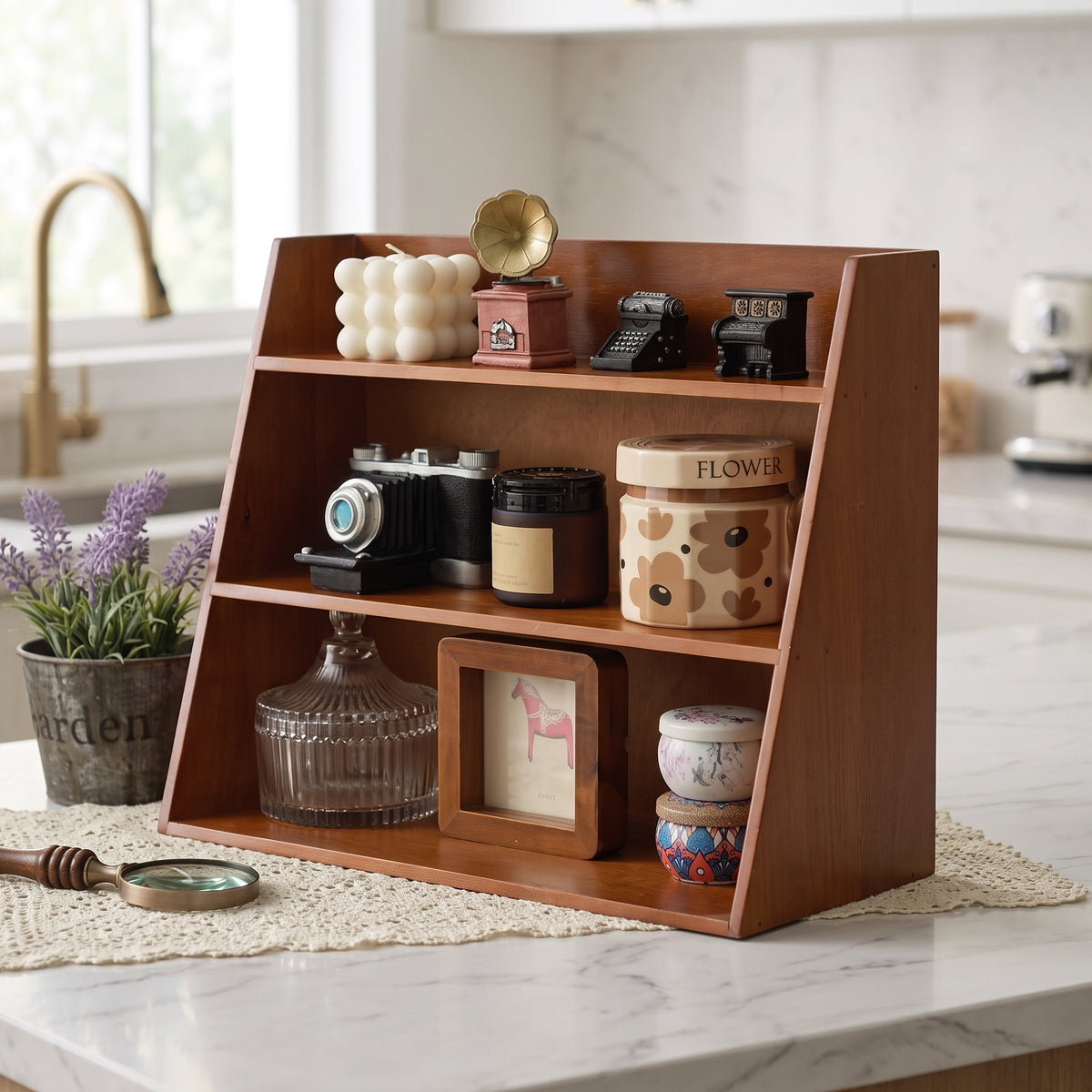 Solid Wood Multi-layer Cosmetics Storage Rack, Wooden Desktop Organizer