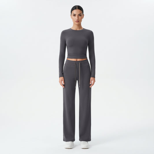 High-Waist Wide Leg Sweatpants for Women, Ankle-Length Casual Lounge Pants