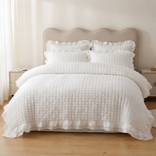Seersucker Duvet Cover – Korean Lace 3pcs Bedding Set