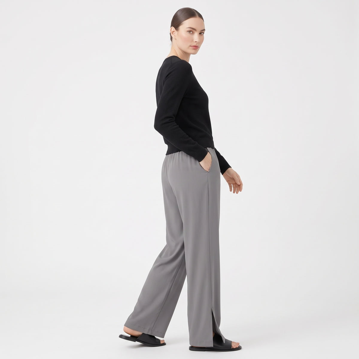 UPF 50+ Wide Leg Pants for Women with Side Slit, Lightweight Quick-Dry for Travel, Hiking and Everyday Wear