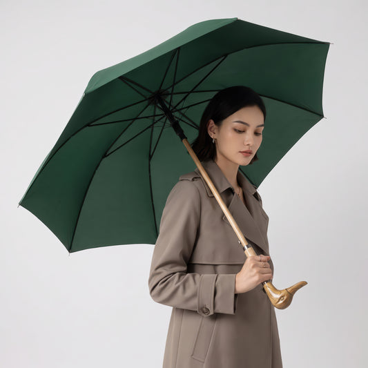 Premium Long Handle Wooden Golf Umbrella with Fiberglass Frame, 112cm Diameter