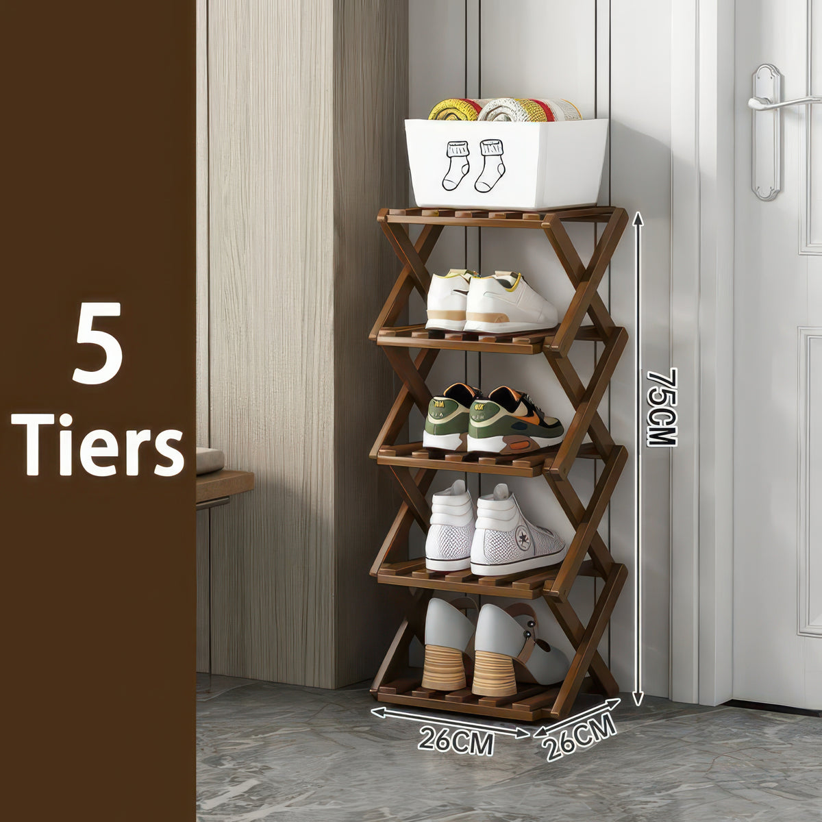 Foldable Bamboo Shoe Rack with Two-to-Nine-Tier Options