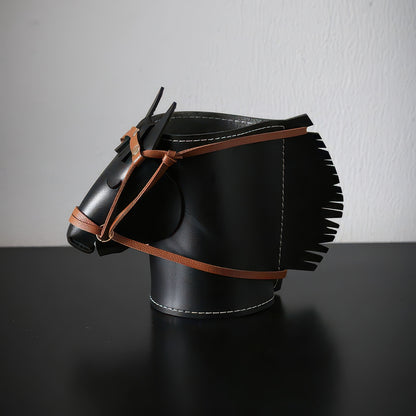 Horse-Head Leather Desk Organizer Box, Set of 1 or 3