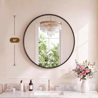 Groove Round Framed Wall Vanity Mirror, Matte Metal Frame