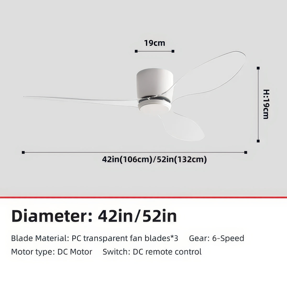 42/52-Inch Ceiling Fan with Transparent Blades and Remote