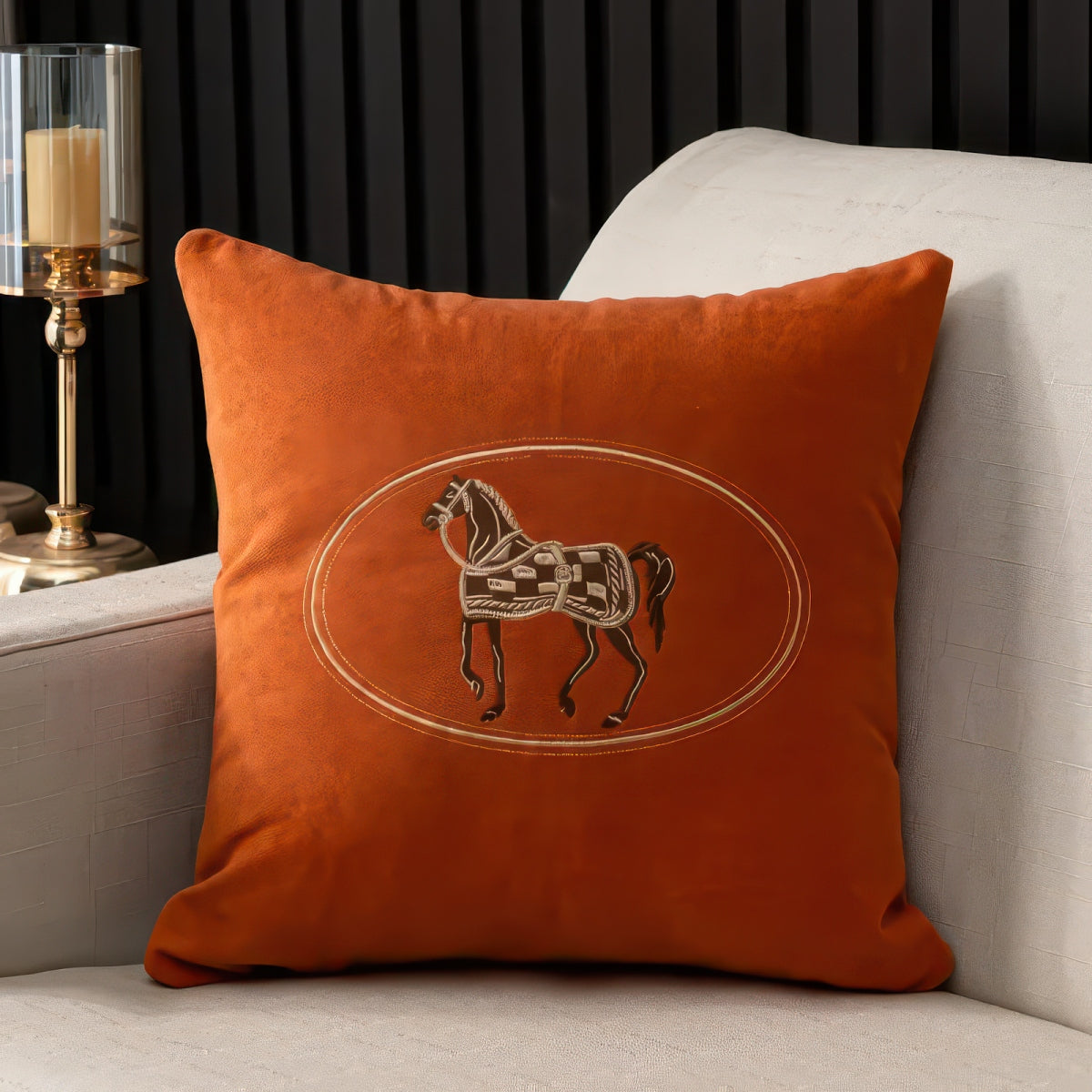 Hand-Embroidered Horse Cushion Cover for Sofa and Home, 45x45cm