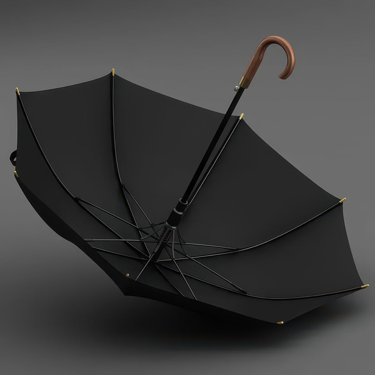 Wooden Long Handle Golf Umbrella with Windproof Fiberglass Frame, 114cm Diameter