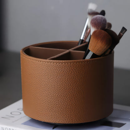 Rotating Makeup Organizer – Premium Leather Storage Box