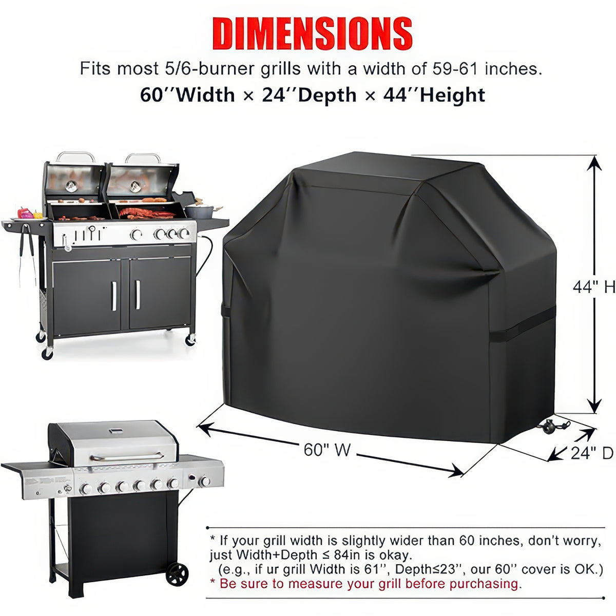 Waterproof BBQ Grill Cover with Hook-and-Loop Straps, Fits 22 to 72 Inch Grills