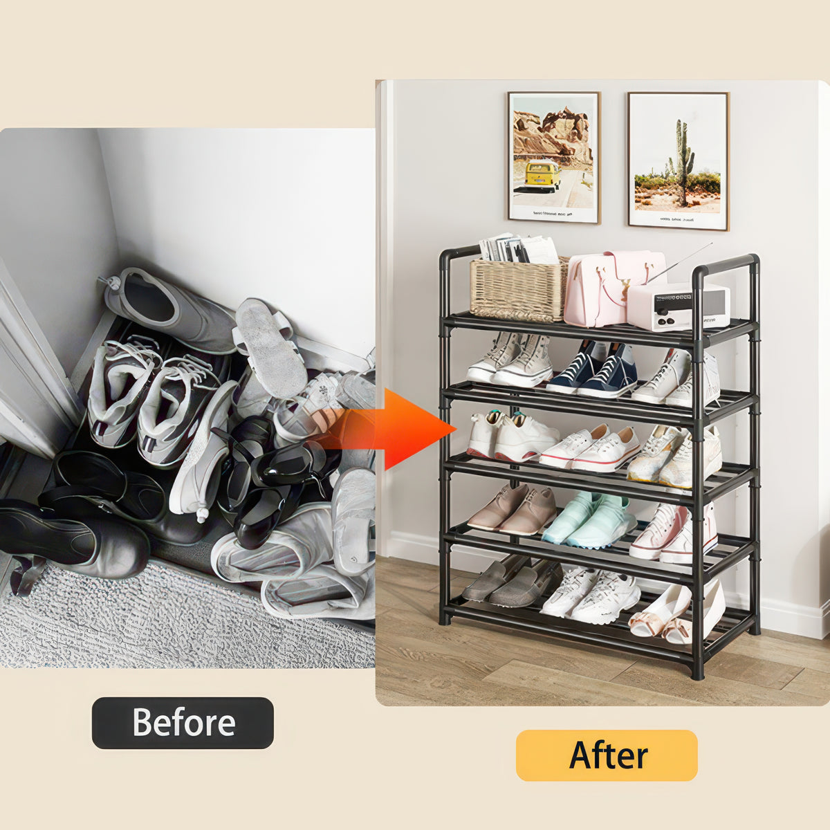Adjustable Multi-Tier Metal Shoe Rack for Entryway Storage