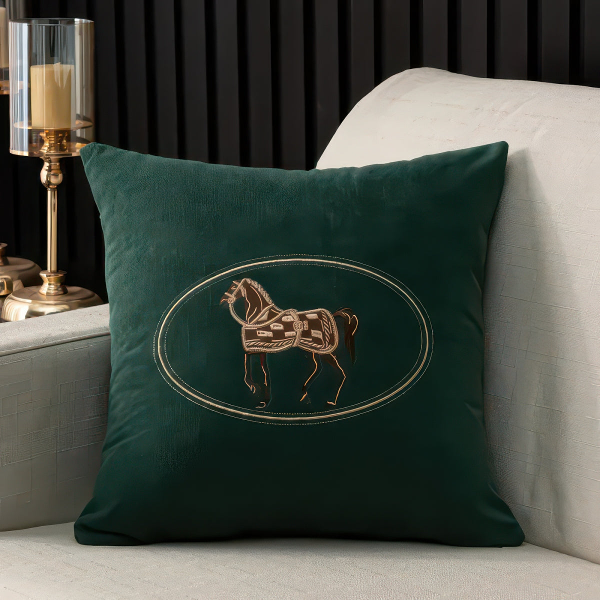 Hand-Embroidered Horse Cushion Cover for Sofa and Home, 45x45cm