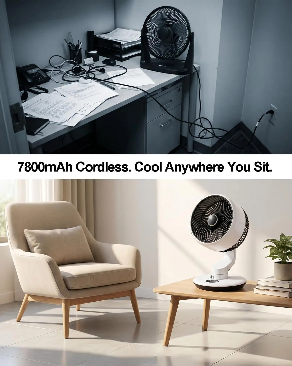 Rechargeable Desk Fan with 120° Oscillation and 90° Tilt