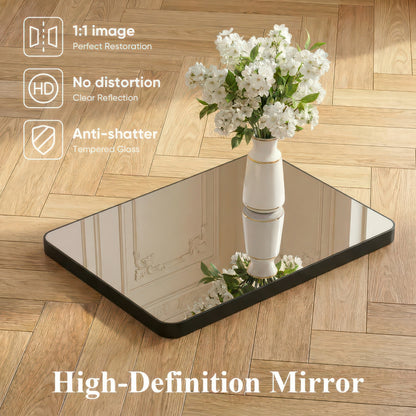 Tempered Glass Wall Mirror with Aluminum Frame, Multiple Sizes, Horizontal or Vertical