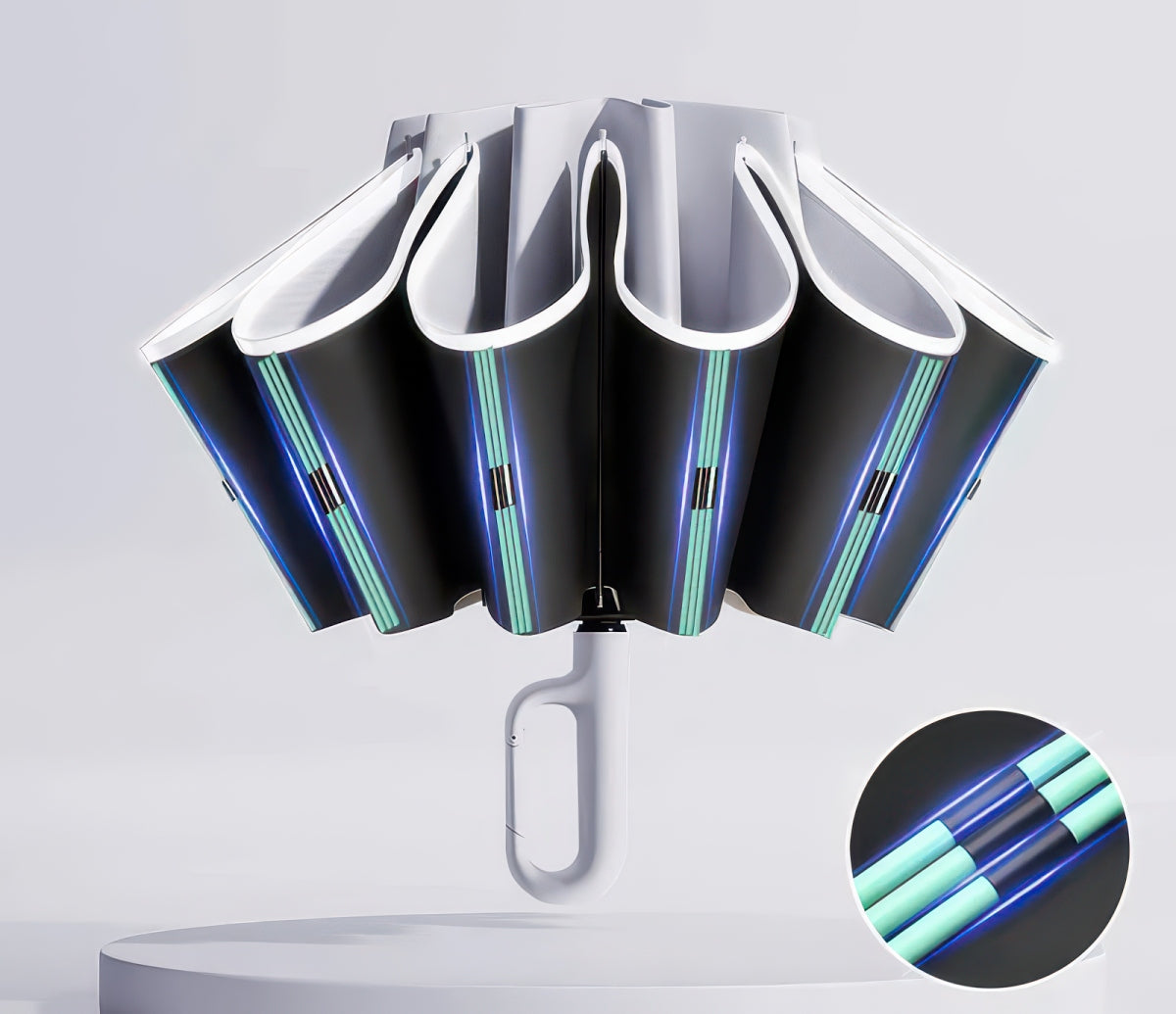 Automatic Reverse Folding Umbrella with Windproof Frame and Reflective Stripe