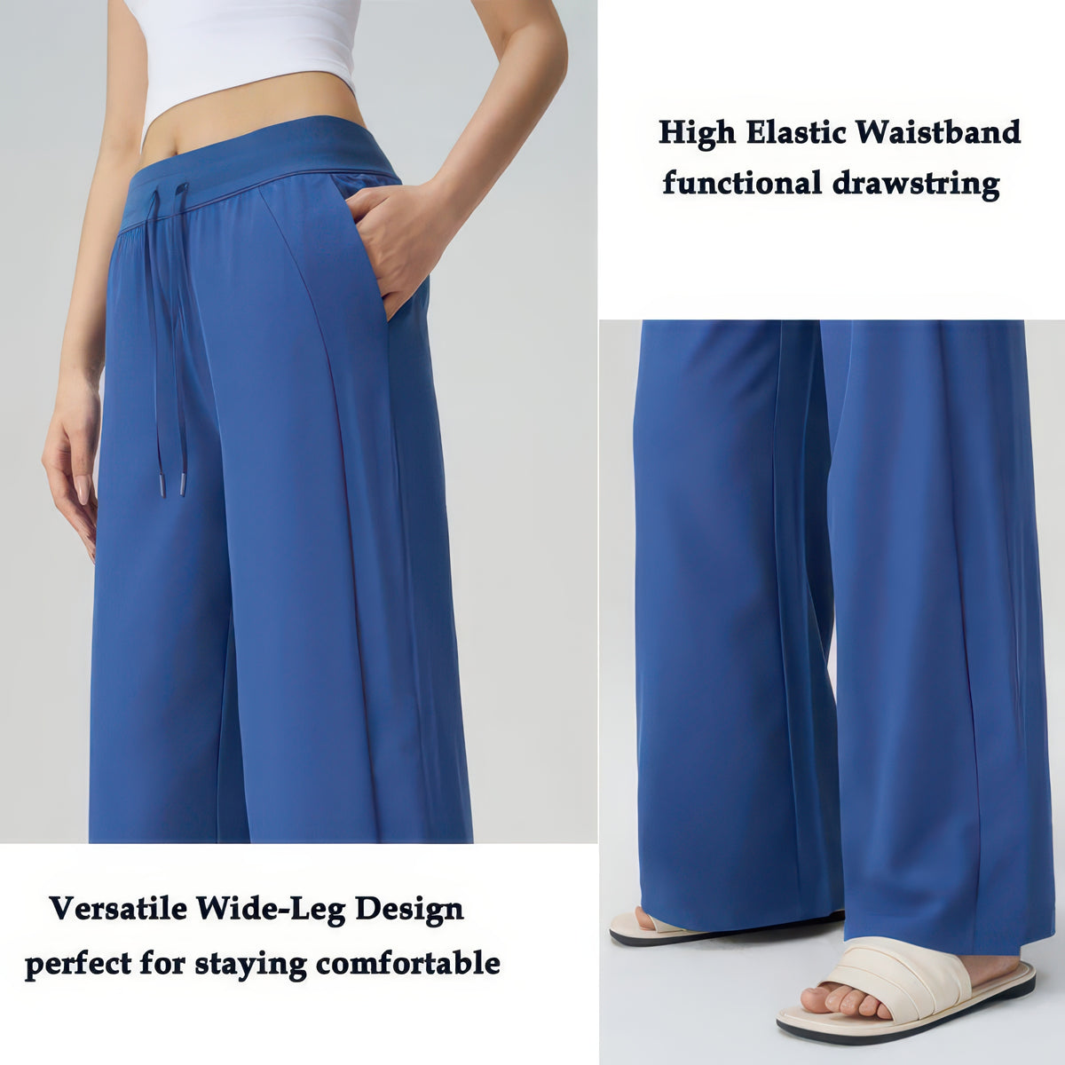 UPF 50+ Wide Leg Pants for Women with Side Slit, Lightweight Quick-Dry for Travel, Hiking and Everyday Wear