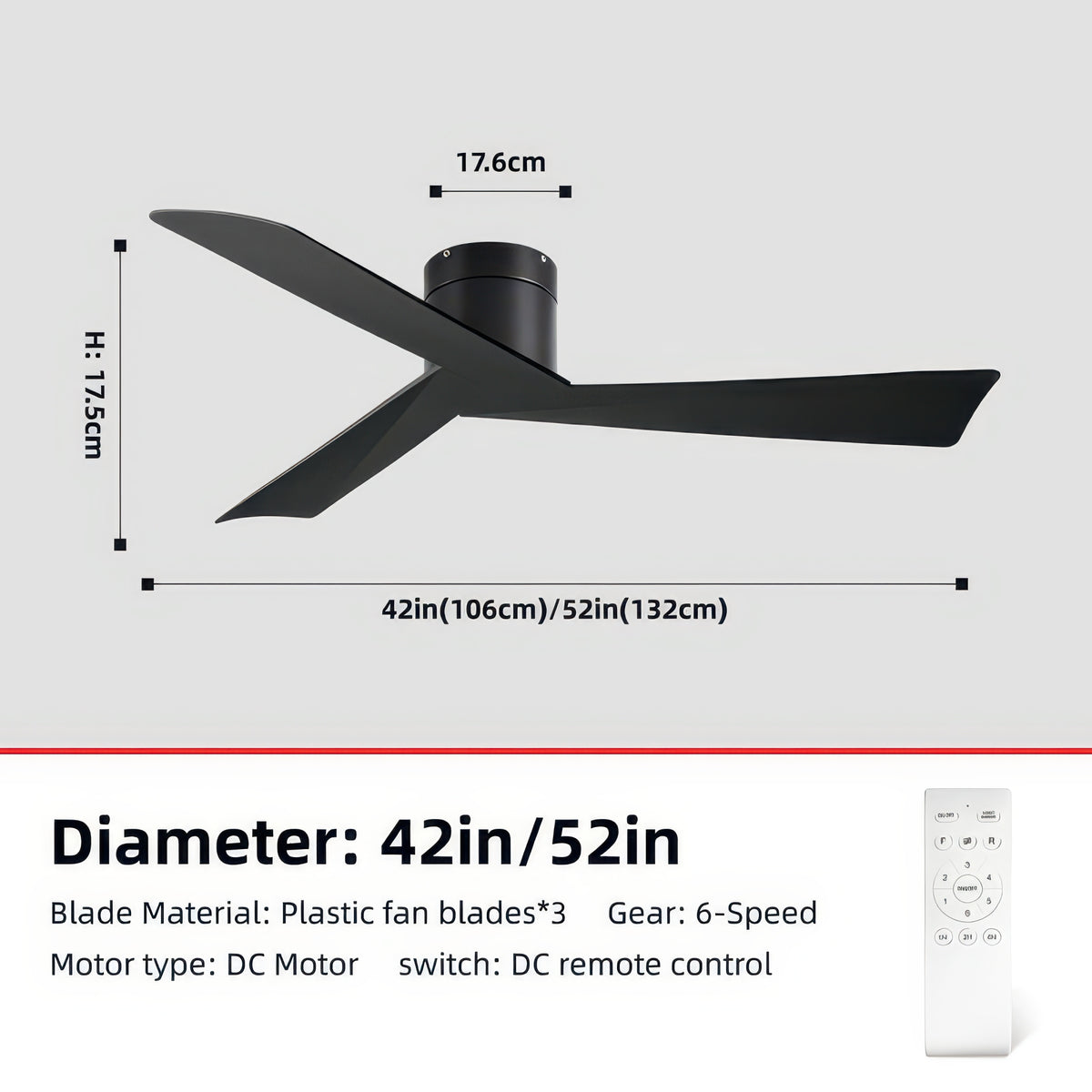 Retro Ceiling Fan for Home – 52-Inch DC Motor, No Light, Remote Control