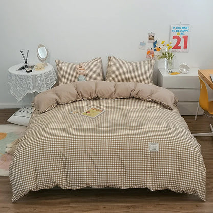 Japanese Style Duvet Cover – 100% Cotton Plaid Stripe Bedding Set