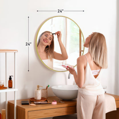 JHK Round Vanity Framed Mirror Matte Metal Frame Tempered Glass 30 Inch