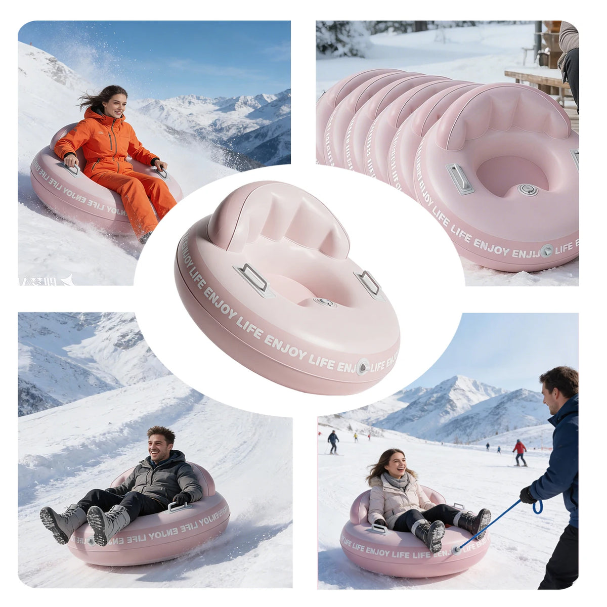 Snow Tube with Backrest - Large Ski Ring with Handles