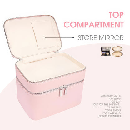 Double-Layer PU Makeup and Skincare Storage Box with Zipper