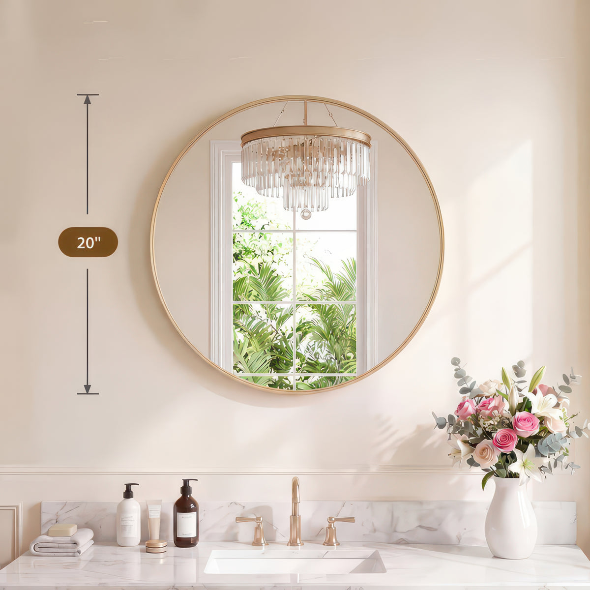 Groove Round Framed Wall Vanity Mirror, Matte Metal Frame