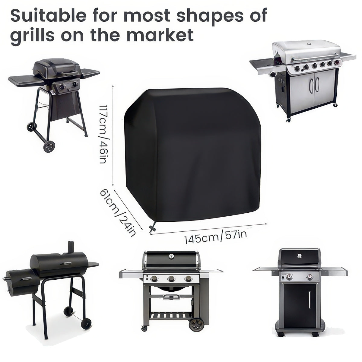 210D Oxford BBQ Grill Cover, Waterproof and UV-Resistant