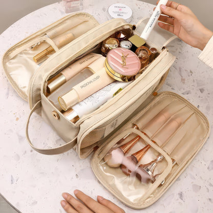Large Capacity PU Leather Travel Makeup and Toiletry Bag