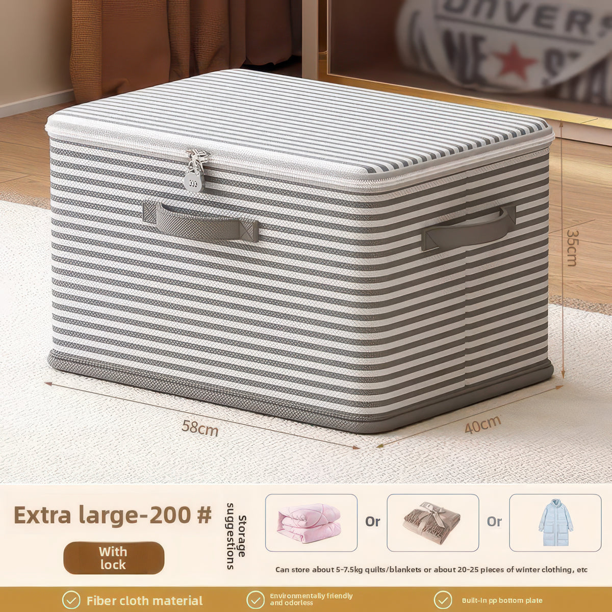 Foldable Lockable Storage Box for Clothes, Blankets, and Toys
