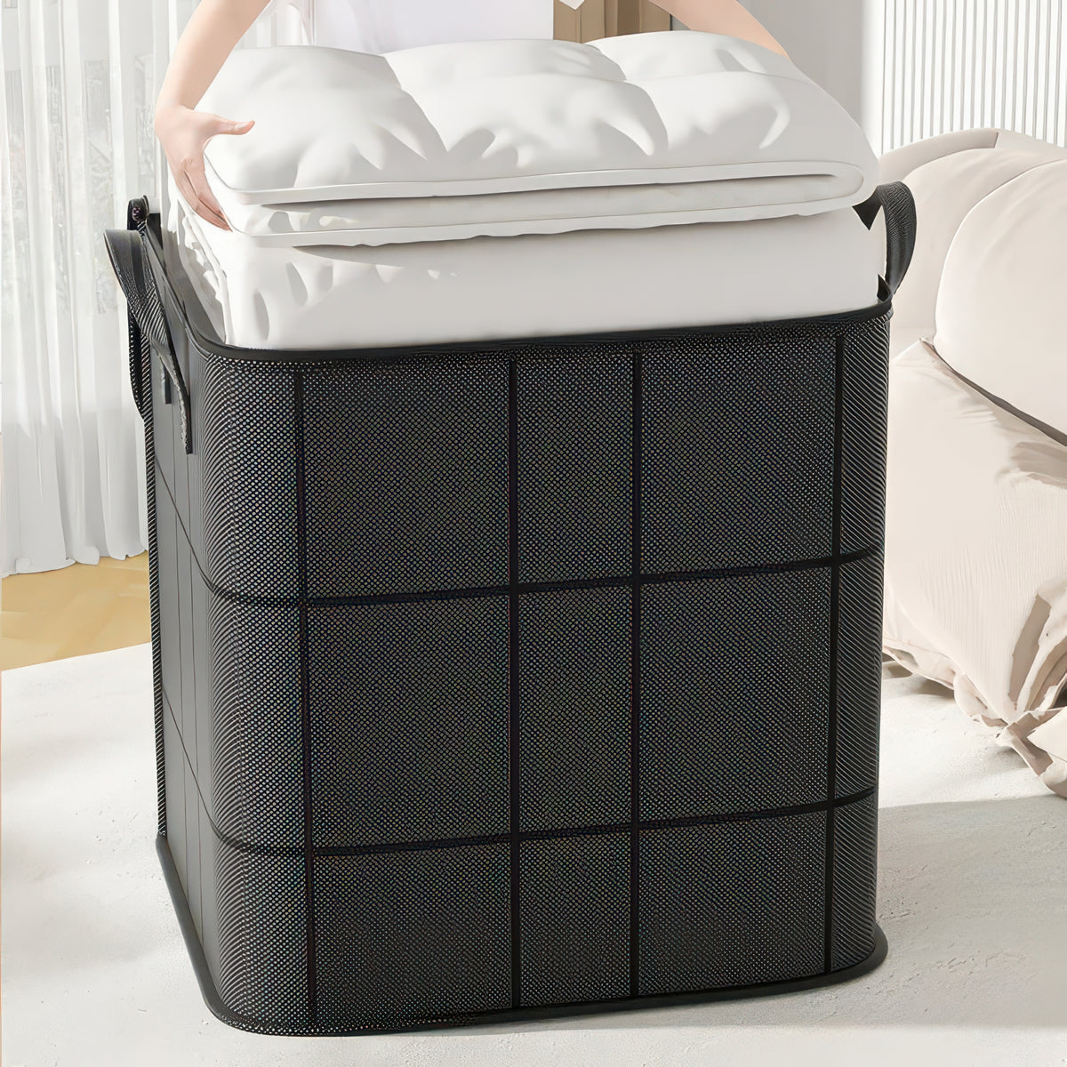 Foldable Non-Woven Storage Bag with Handle and Double Zipper