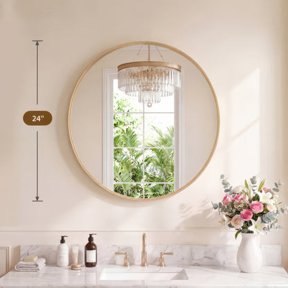 Groove Round Framed Wall Vanity Mirror, Matte Metal Frame