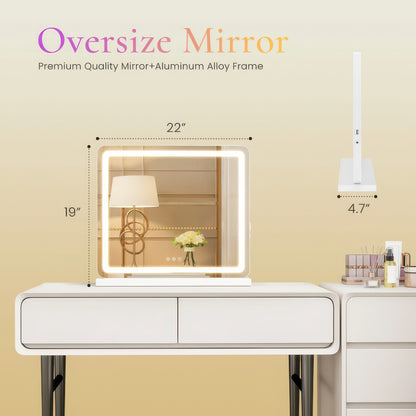 JHK LED Vanity Mirror with Lights, Aluminum Frame, Dimmable 3 Color Modes, Memory Function